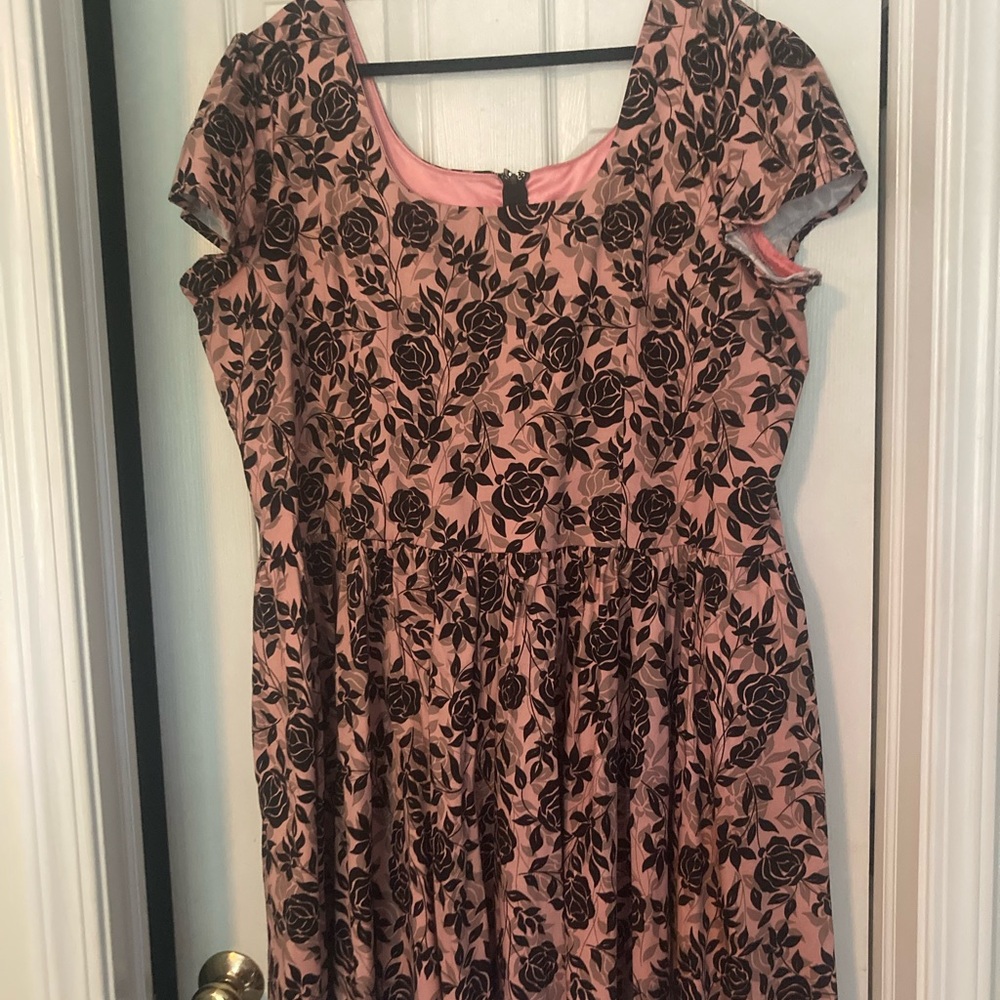 Pinup Couture Pink and Black Layered Roses Dress